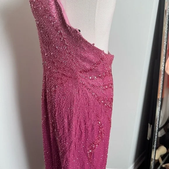 Vintage pink beaded Elegant Pink Strapless Dress Silk Gown Fairy Formal Glam XL - Picture 7 of 12